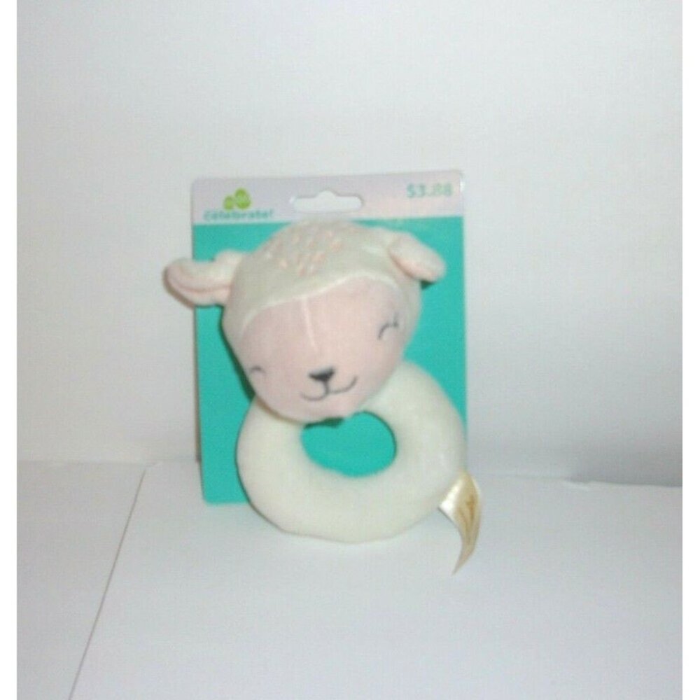 Dan Dee Lamb Easter Baby Rattle Ring Plush 5 Inch White Pink 047475960170